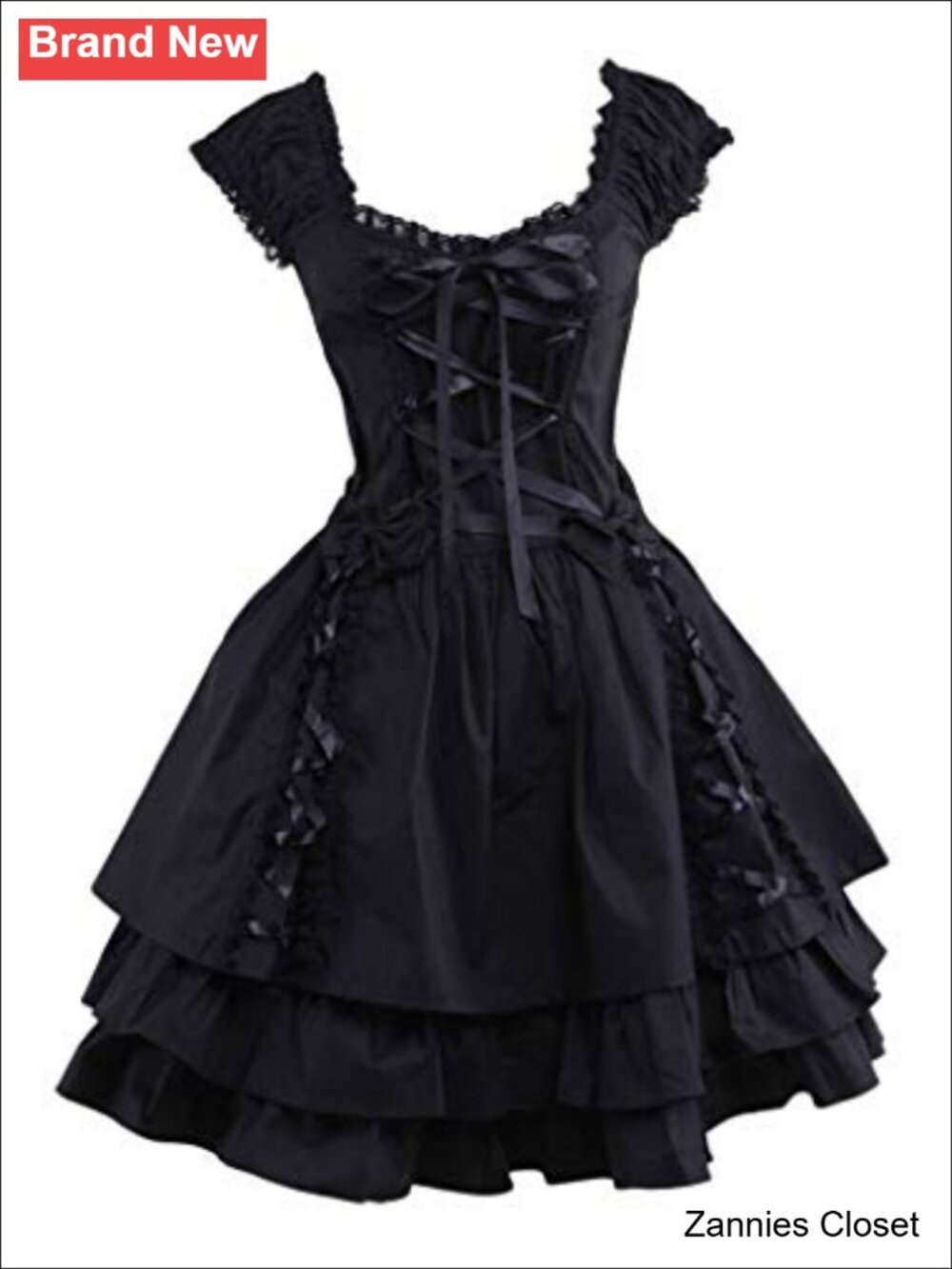 👻 Classic Lace-Up Goth Lolita Dress Long Sleeve Lace Halloween Cosplay